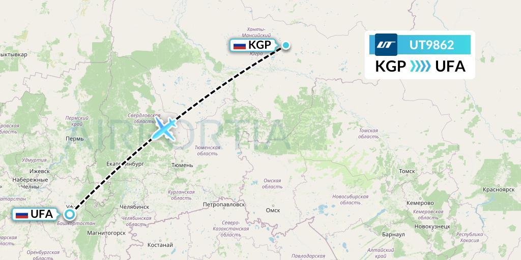 UT9862 UTair Flight Map: Kogalym to Ufa