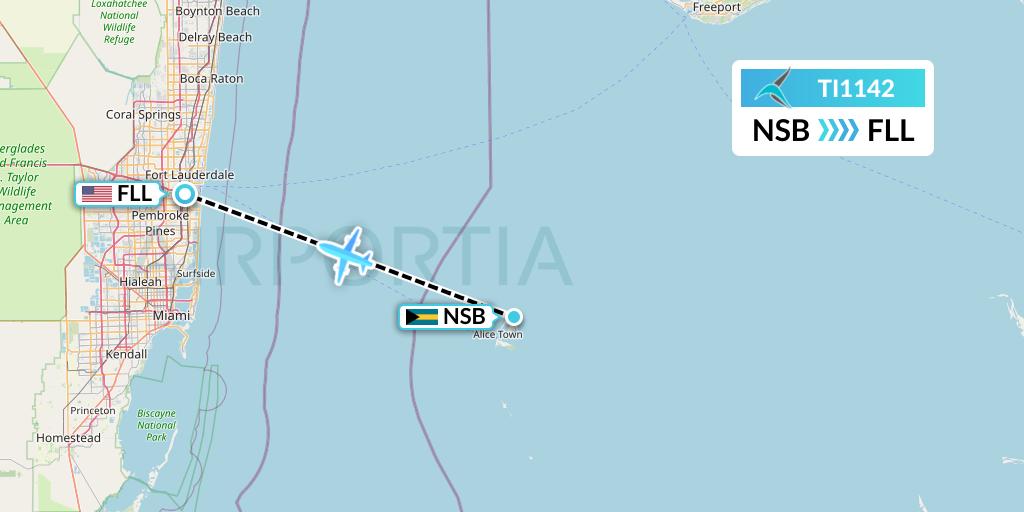 TI1142 Tailwind Airlines Flight Map: Bimini to Fort Lauderdale