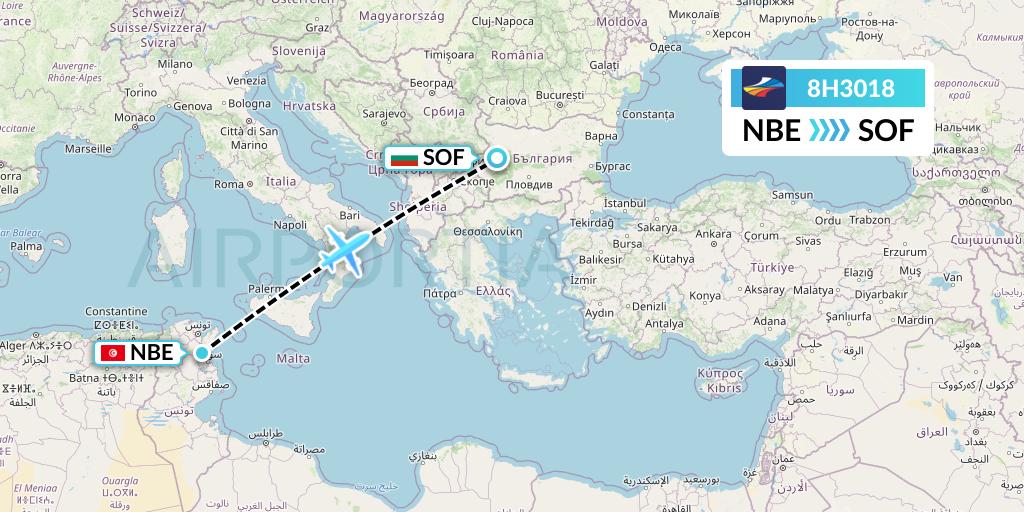 8H3018 BH Air Flight Map: Enfidha to Sofia
