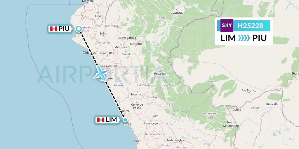 H25228 Sky Airline Flight Map: Lima to Piura