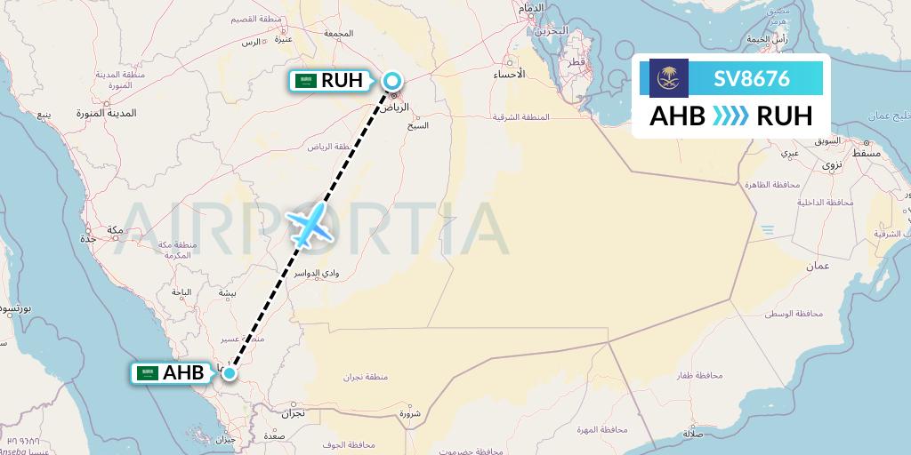 SV8676 Saudi Arabian Airlines Flight Map: Abha to Riyadh