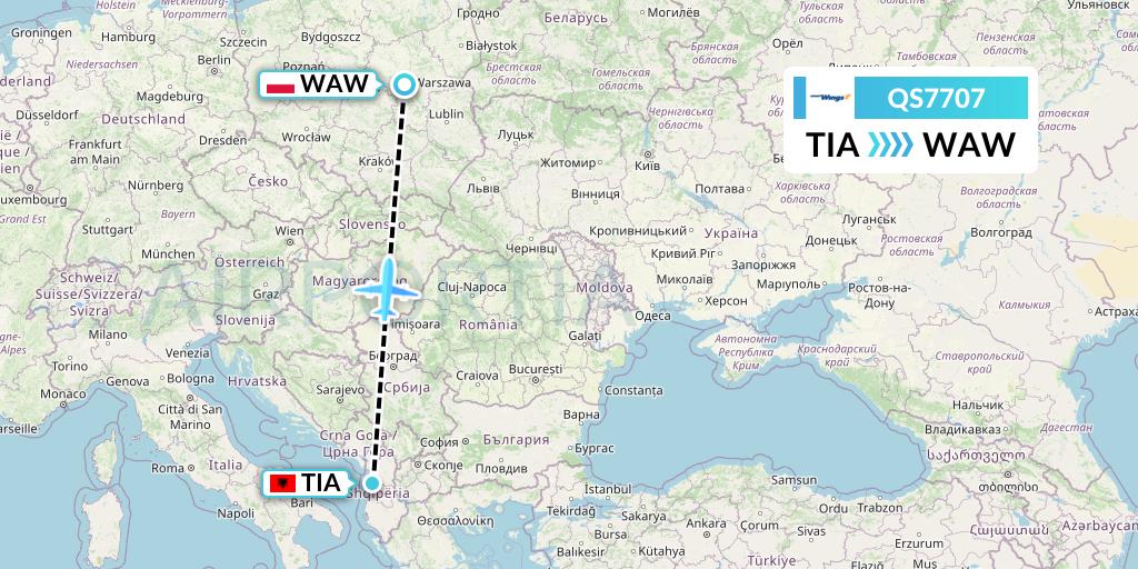 QS7707 Smartwings Flight Map: Tirana to Warsaw