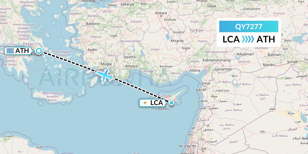 QY7277 European Air Transport Flight Map: Larnaca to Athens