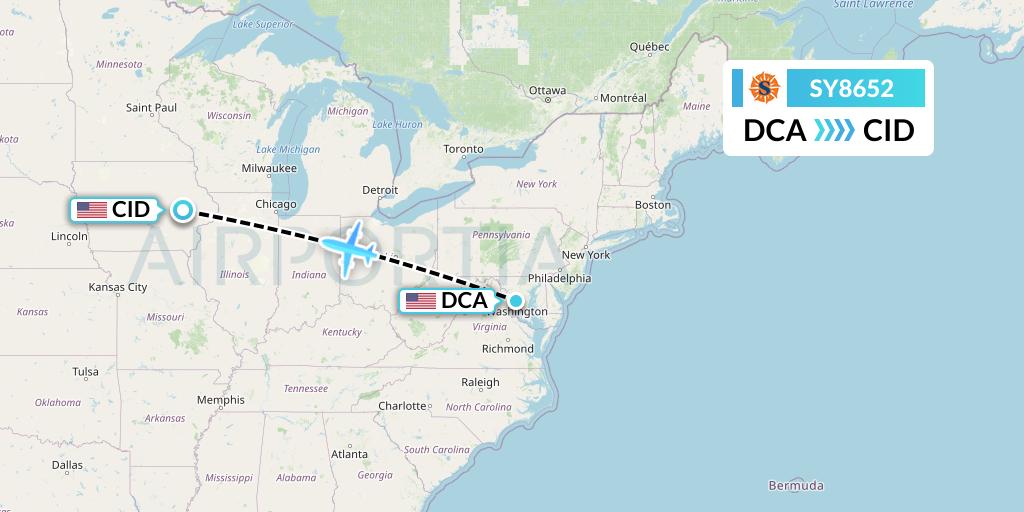 SY8652 Sun Country Airlines Flight Map: Washington to Cedar Rapids