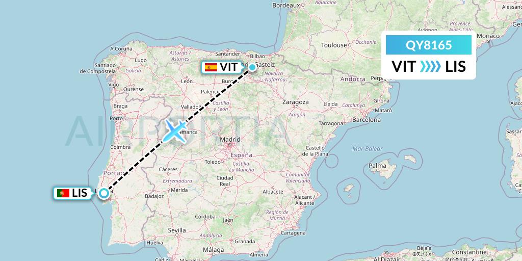 QY8165 European Air Transport Flight Map: Vitoria to Lisbon