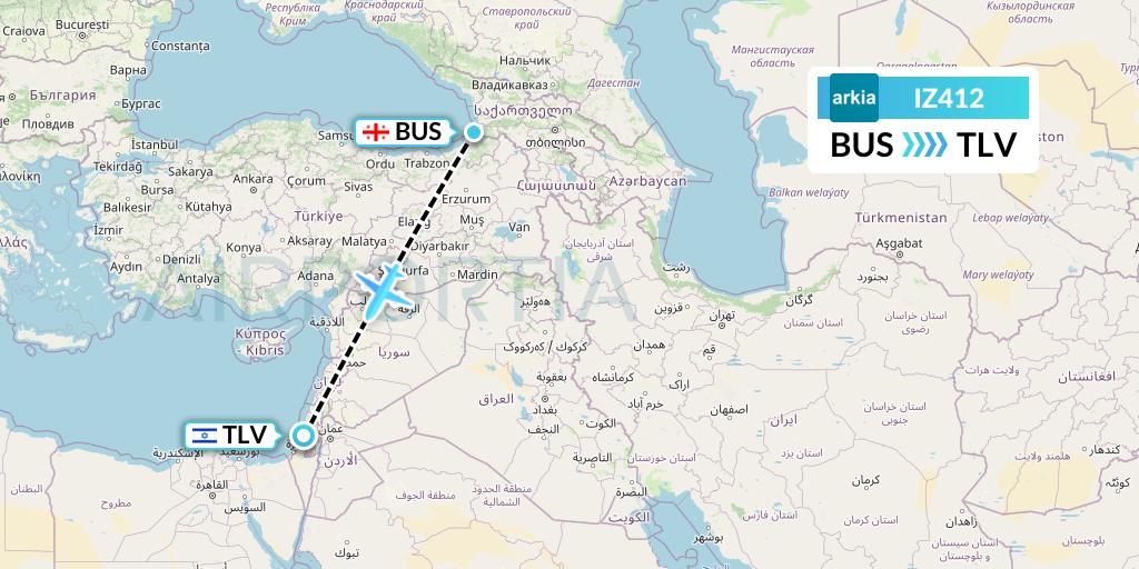 IZ412 Arkia Israeli Airlines Flight Map: Batumi to Tel Aviv