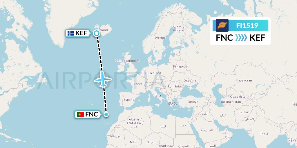 FI1519 Icelandair Flight Map: Funchal to Reykjavik