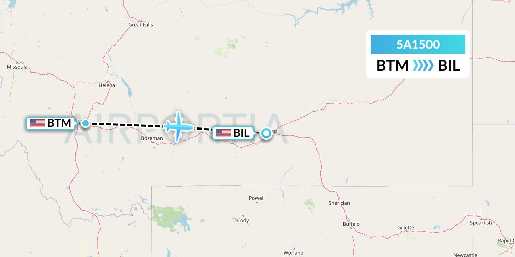 5A1500 Alpine Air Express Flight Map: Butte to Billings