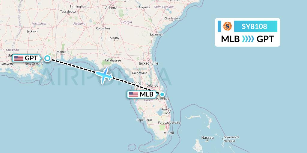 SY8108 Sun Country Airlines Flight Map: Melbourne to Gulfport