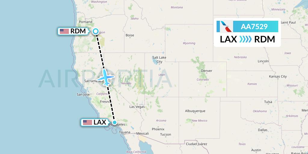 AA7529 American Airlines Flight Map: Los Angeles to Redmond