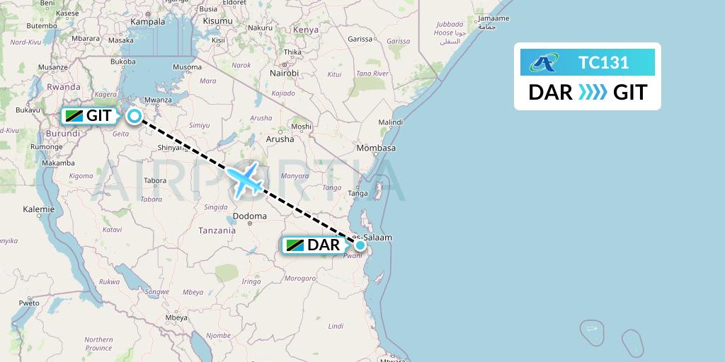 TC131 Air Tanzania Flight Map: Dar-es-Salaam to Geita