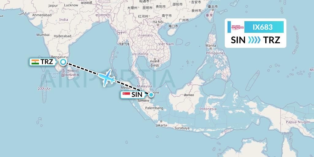 IX683 Air India Express Flight Map: Singapore to Tiruchirapalli
