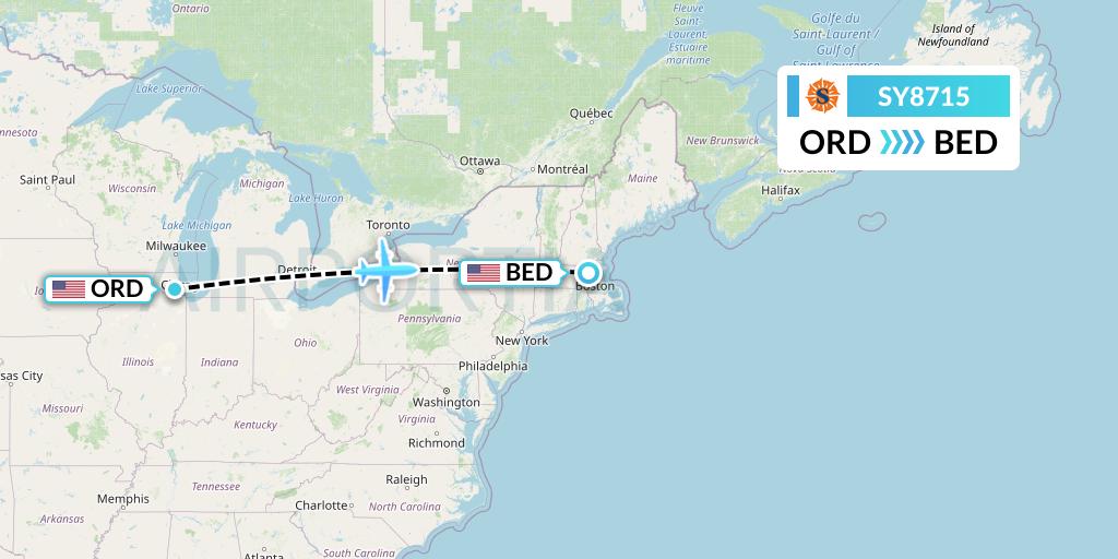SY8715 Sun Country Airlines Flight Map: Chicago to Bedford
