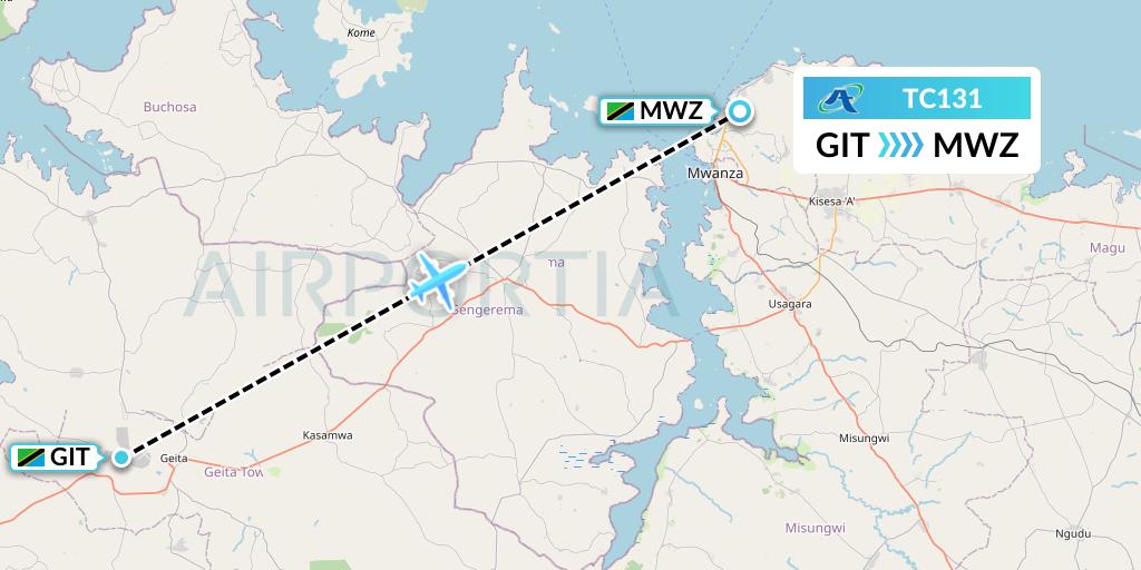 TC131 Air Tanzania Flight Map: Geita to Mwanza