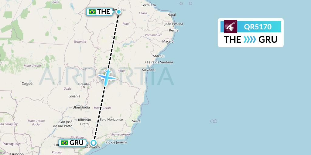 QR5170 Qatar Airways Flight Map: Teresina to Sao Paulo