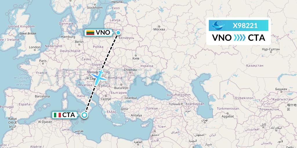 X98221 Avion Express Flight Map: Vilnius to Catania