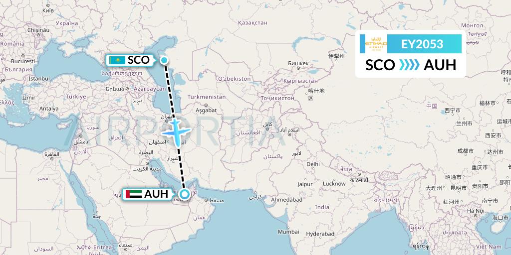 EY2053 Etihad Airways Flight Map: Aktau to Abu Dhabi