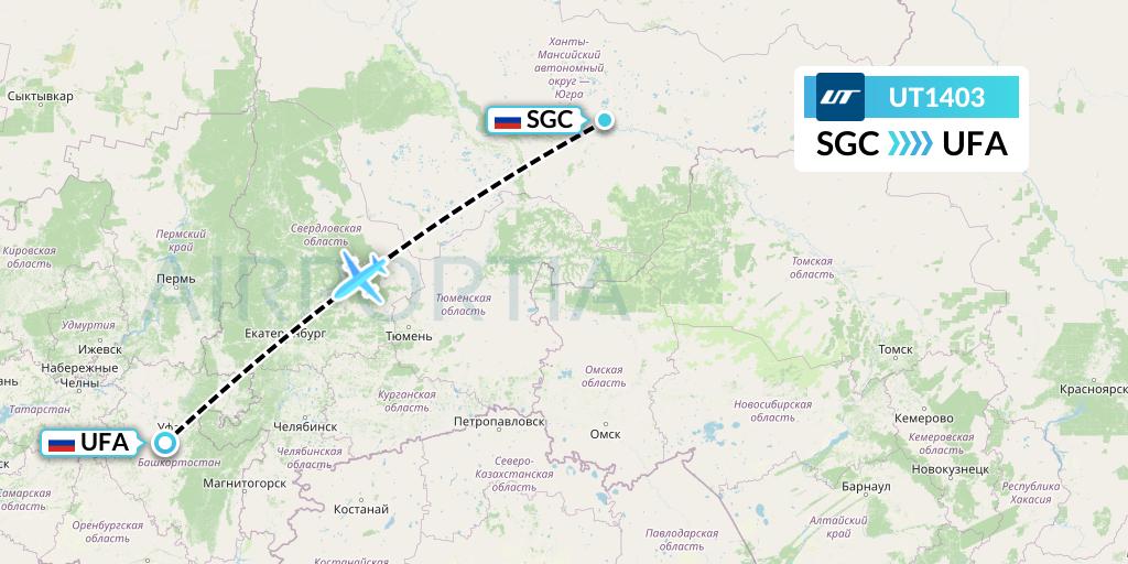 UT1403 UTair Flight Map: Surgut to Ufa