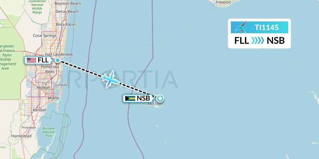 TI1145 Tailwind Airlines Flight Map: Fort Lauderdale to Bimini
