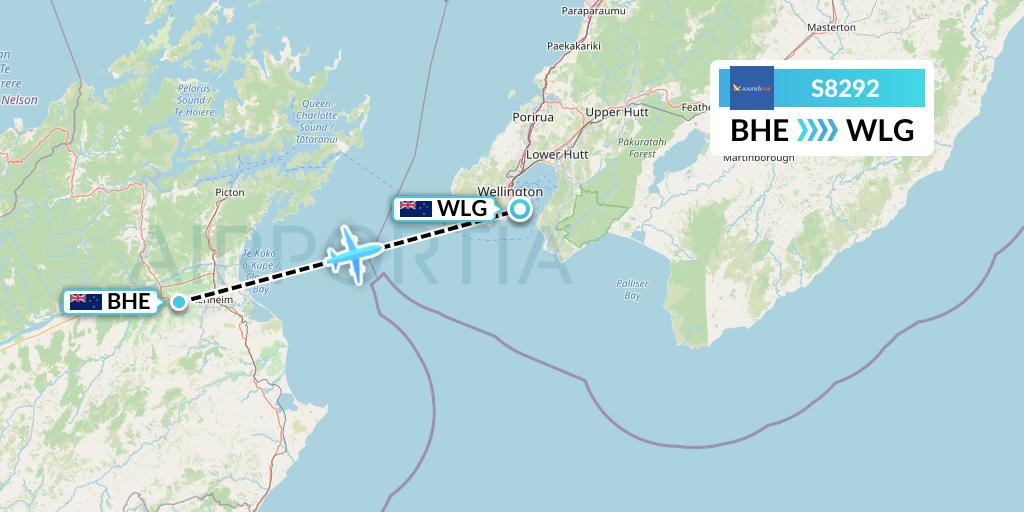 S8292 Soundsair Flight Map: Blenheim to Wellington