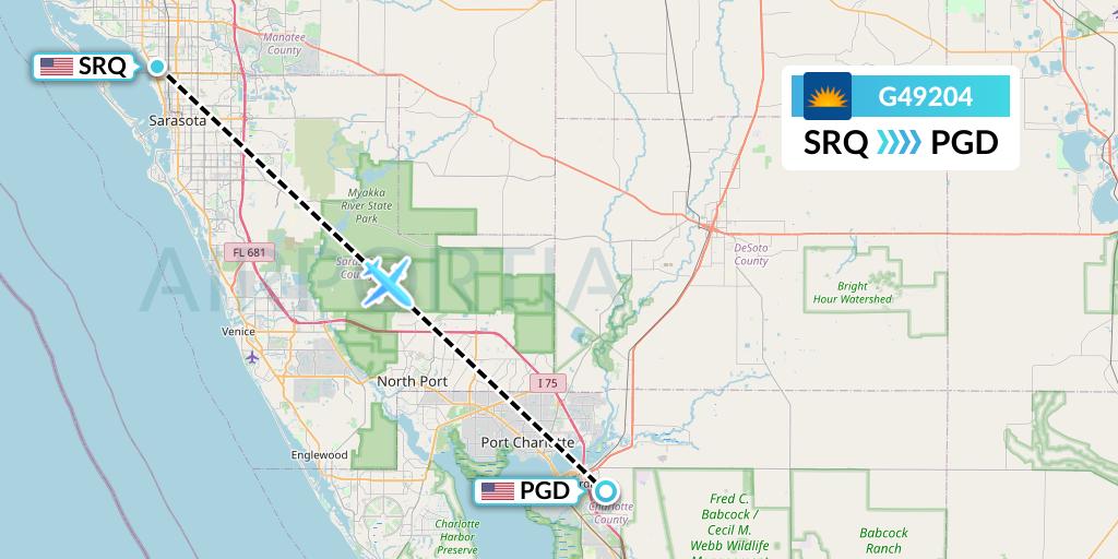 G49204 Allegiant Air Flight Map: Sarasota to Punta Gorda