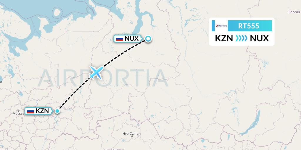 RT555 UVT aero Flight Map: Kazan to Novy Urengoy