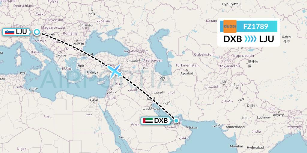 FZ1789 FlyDubai Flight Map: Dubai to Ljubljana