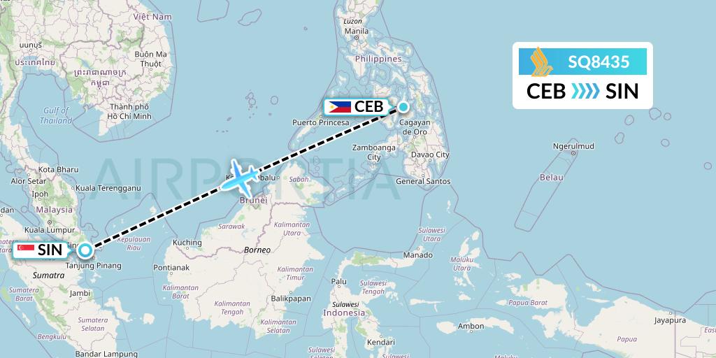 SQ8435 Singapore Airlines Flight Map: Cebu to Singapore