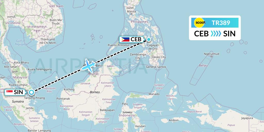 TR389 Tigerair Flight Map: Cebu to Singapore