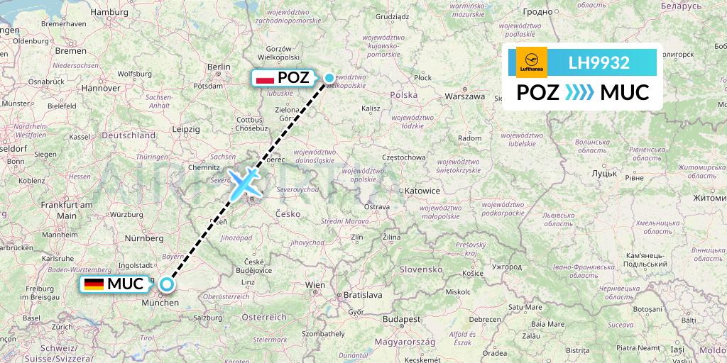 LH9932 Lufthansa Flight Map: Poznan to Munich