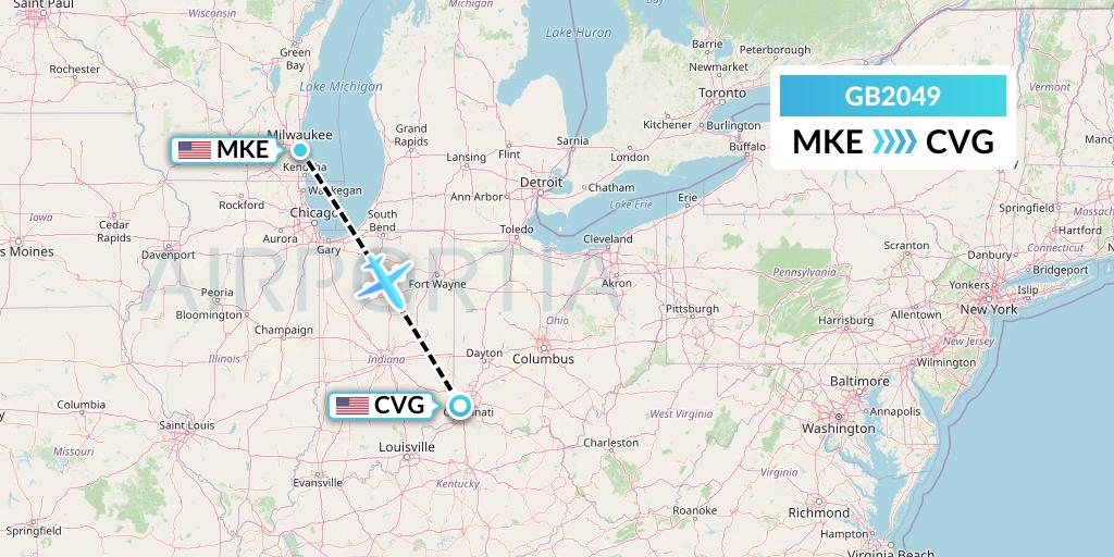 GB2049 ABX Air Flight Map: Milwaukee to Cincinnati