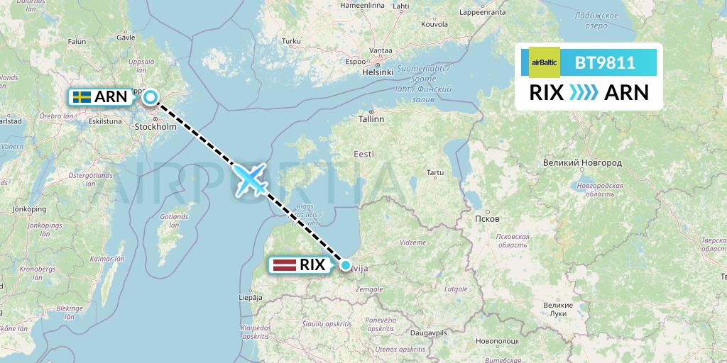 BT9811 Air Baltic Flight Map: Riga to Stockholm