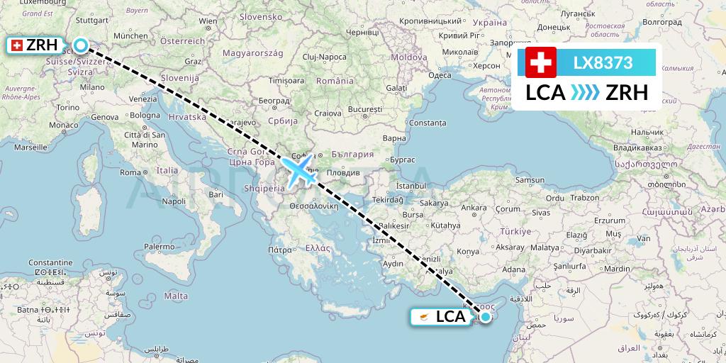 LX8373 Swiss Flight Map: Larnaca to Zurich