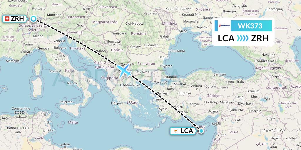 WK373 Edelweiss Air Flight Map: Larnaca to Zurich