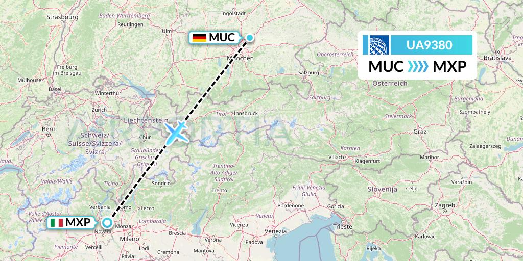 UA9380 United Airlines Flight Map: Munich to Milan