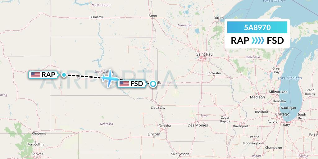 5A8970 Alpine Air Express Flight Map: Rapid City to Sioux Falls