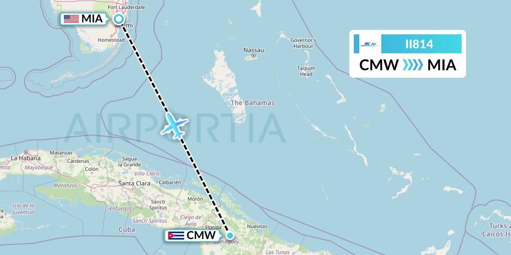 II814 IBC Airways Flight Map: Camaguey to Miami