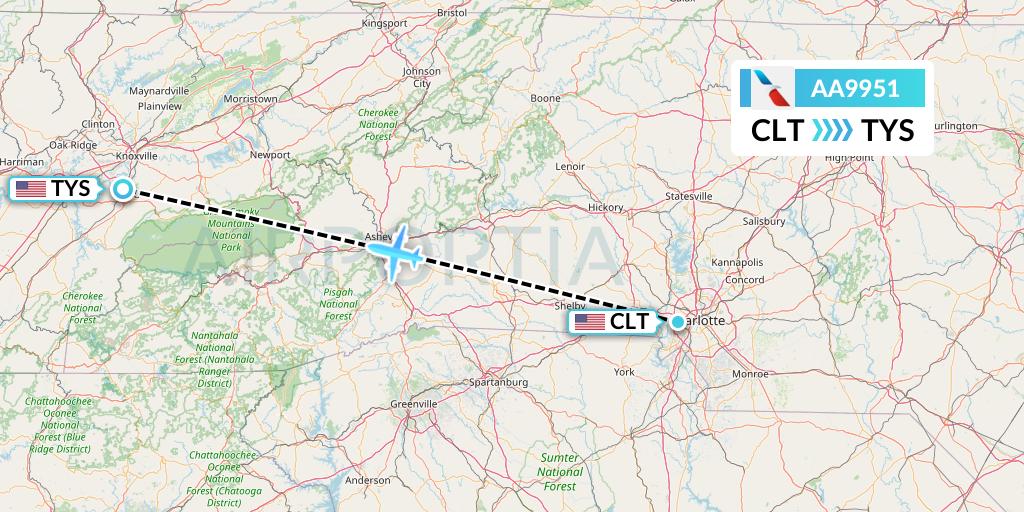 AA9951 American Airlines Flight Map: Charlotte to Knoxville