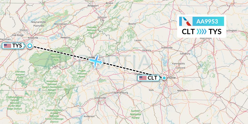 AA9953 American Airlines Flight Map: Charlotte to Knoxville