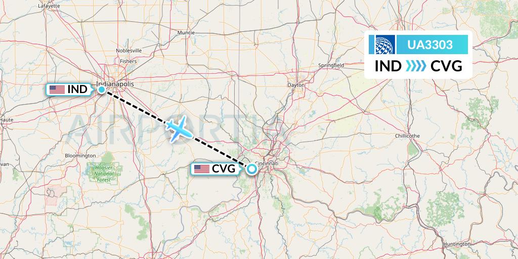 UA3303 United Airlines Flight Map: Indianapolis to Cincinnati