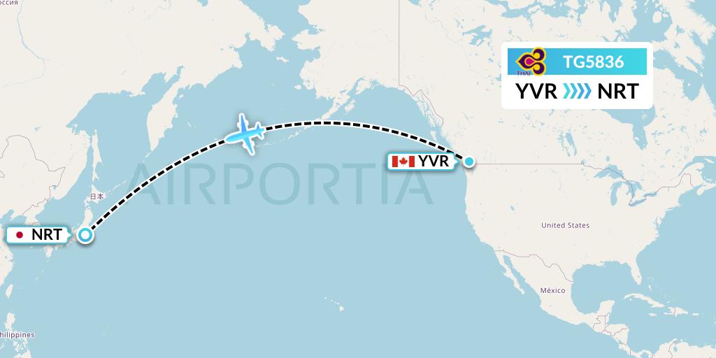 TG5836 Thai Airways Flight Map: Vancouver to Tokyo