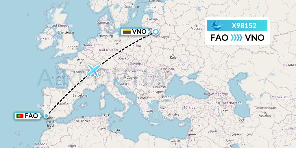 X98152 Avion Express Flight Map: Faro to Vilnius