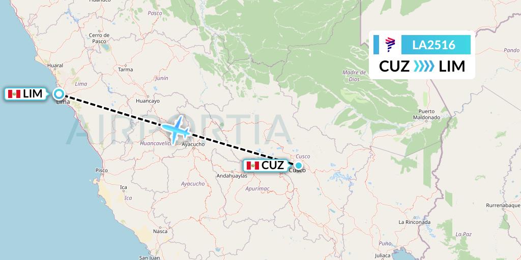 LA2516 LAN Airlines Flight Map: Cusco to Lima