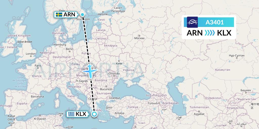 A3401 Aegean Airlines Flight Map: Stockholm to Kalamata