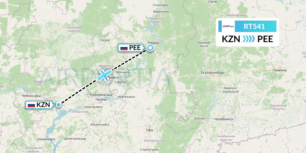 RT541 UVT aero Flight Map: Kazan to Perm