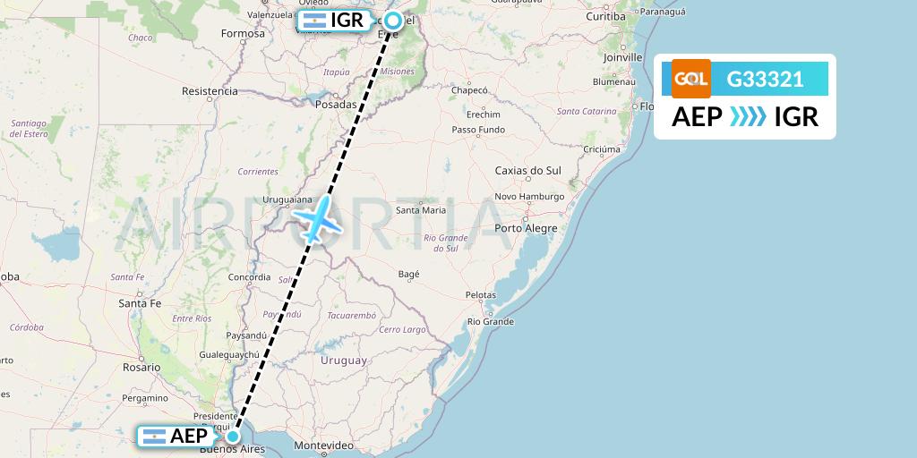 G33321 GOL Transportes Aeros Flight Map: Buenos Aires to Puerto Iguazu
