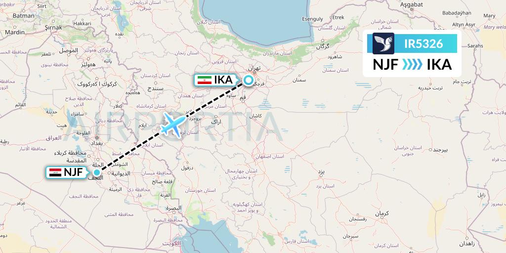 IR5326 Iran Air Flight Map: Najaf to Tehran