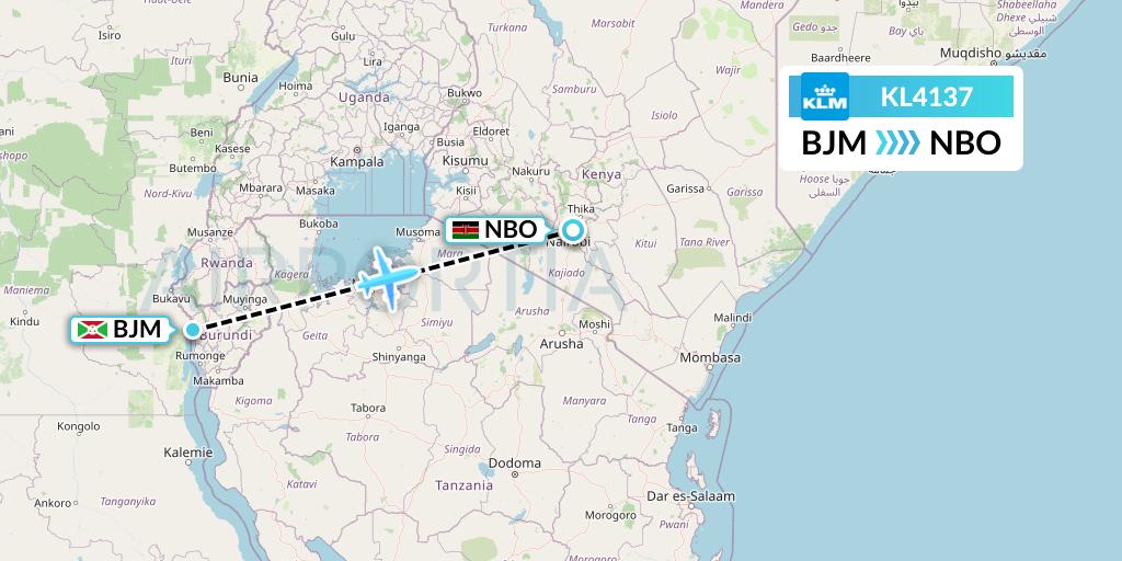 KL4137 KLM Flight Map: Bujumbura to Nairobi