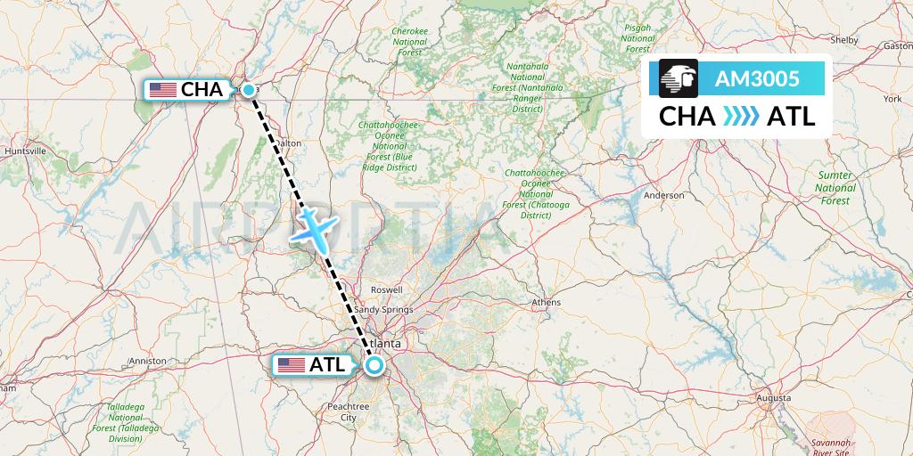 AM3005 Aeromexico Flight Map: Chattanooga to Atlanta