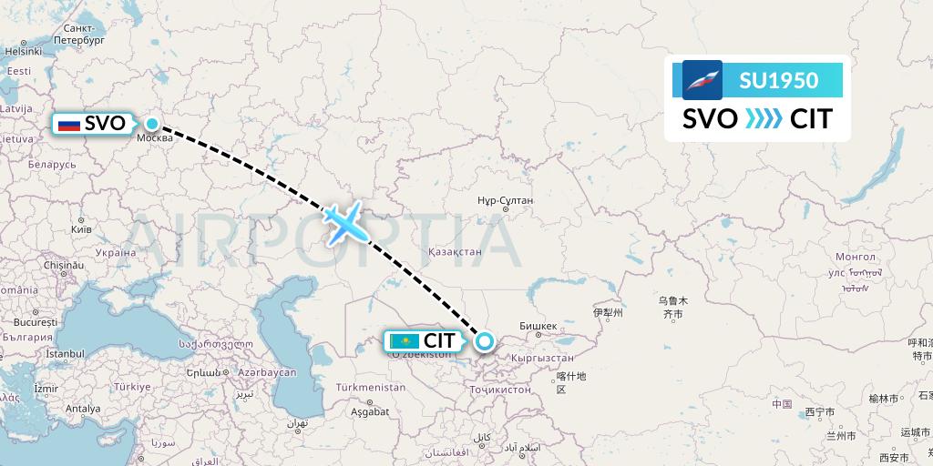 SU1950 Aeroflot Flight Map: Moscow to Shymkent